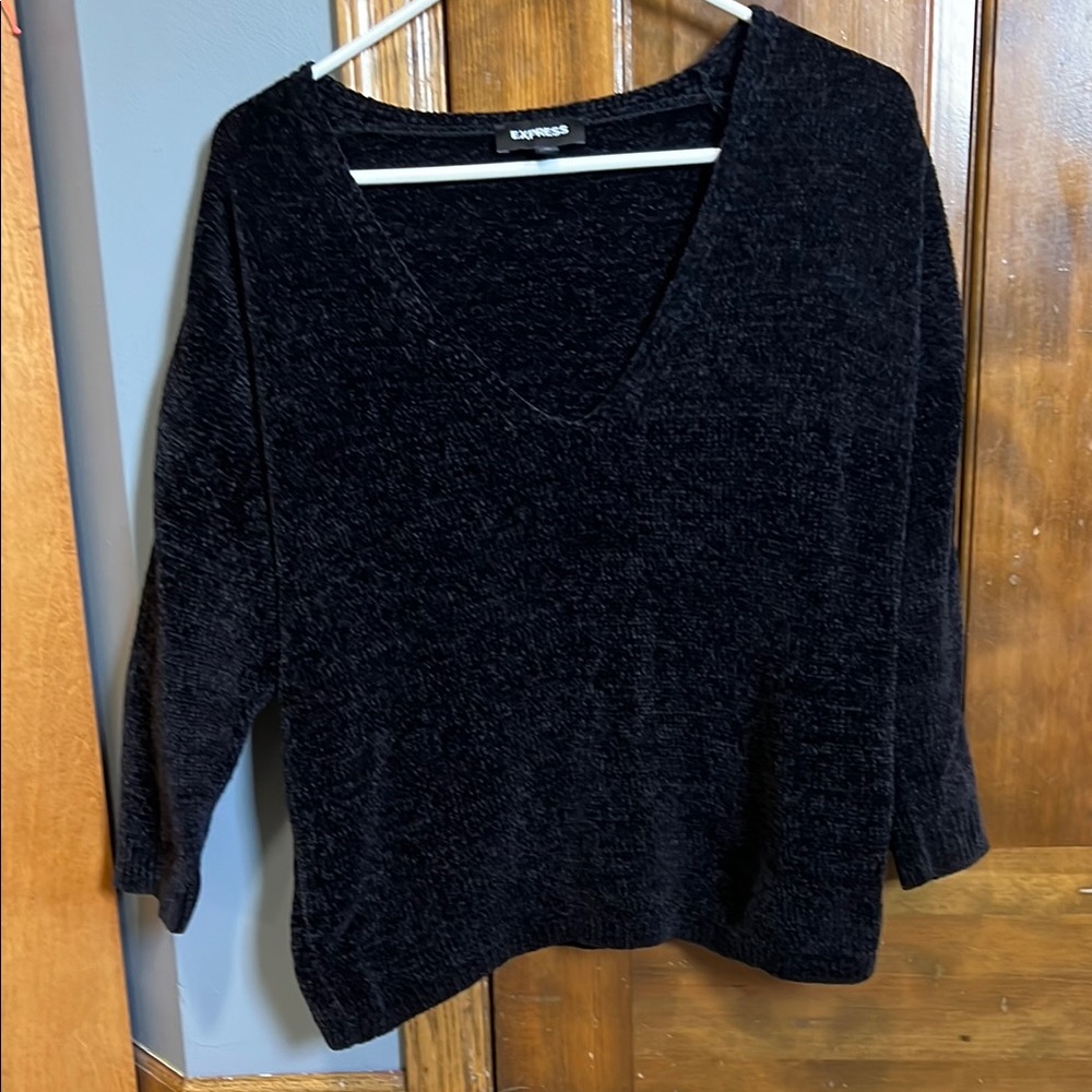 *Express Chenille Black V Neck Sweater